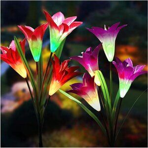 Solar Lights Outdoor - Upgraded Garden Light, Multi-Color Changing Lily